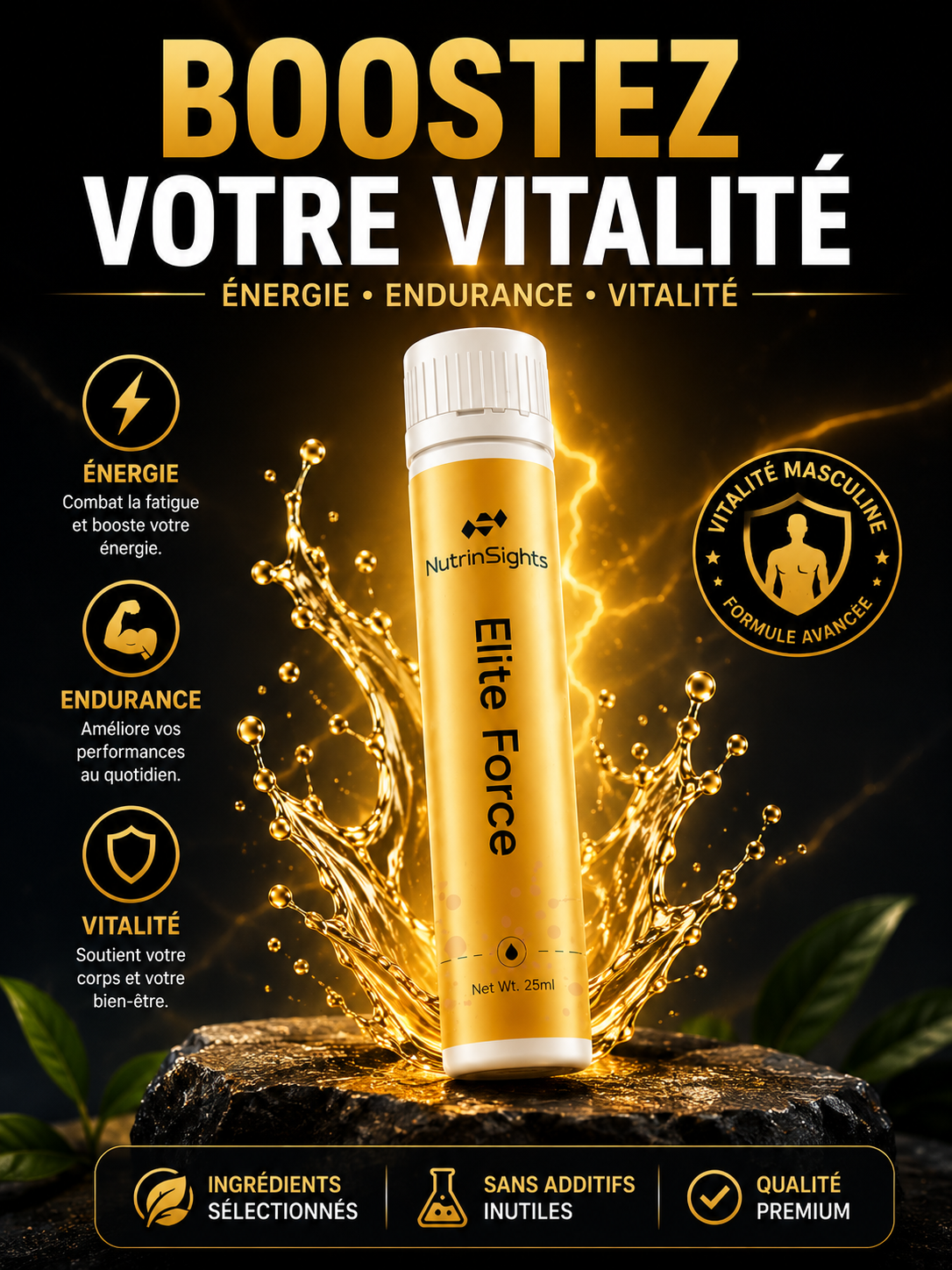 Elite Force Fiole d'Or – Maintient de la vitalié et de la pleine forme masculine